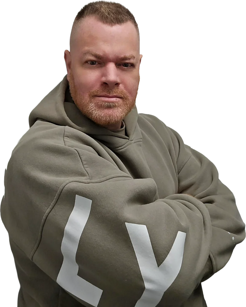 Portrait of Steve Oakley in a hoodie